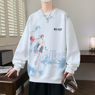 春秋季新款圆领卫衣男款宽松休闲百搭上衣青少年大童潮流帅气男装