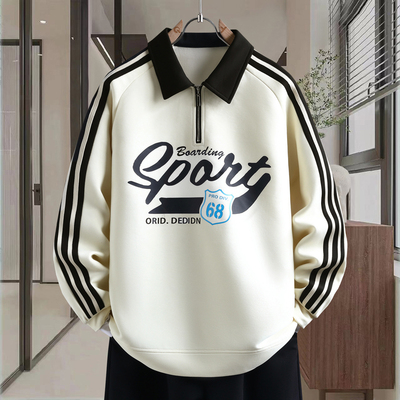 春秋季新款翻领卫衣男款宽松休闲百搭上衣青少年大童潮流帅气男装