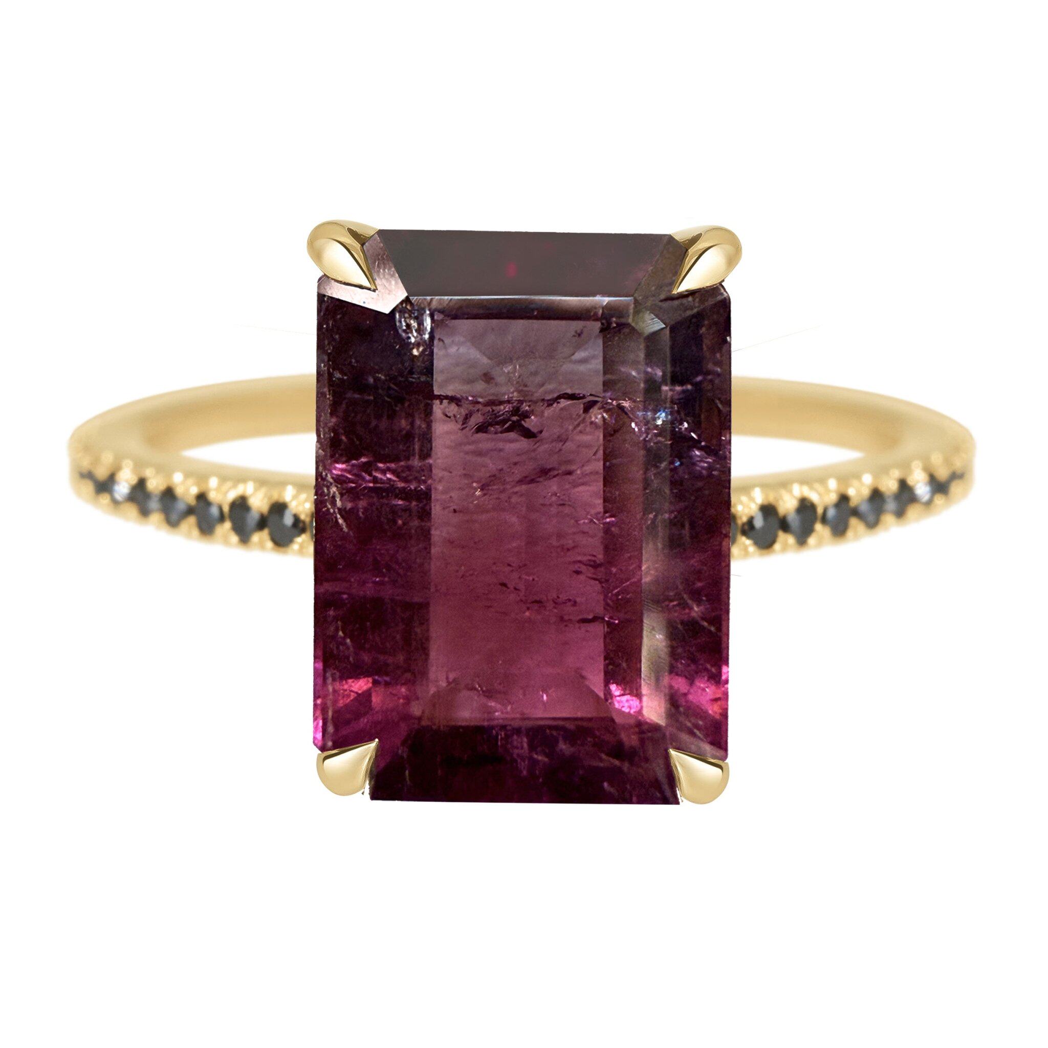 YI COLLECTION 18K 西瓜碧玺与黑钻石守护戒指