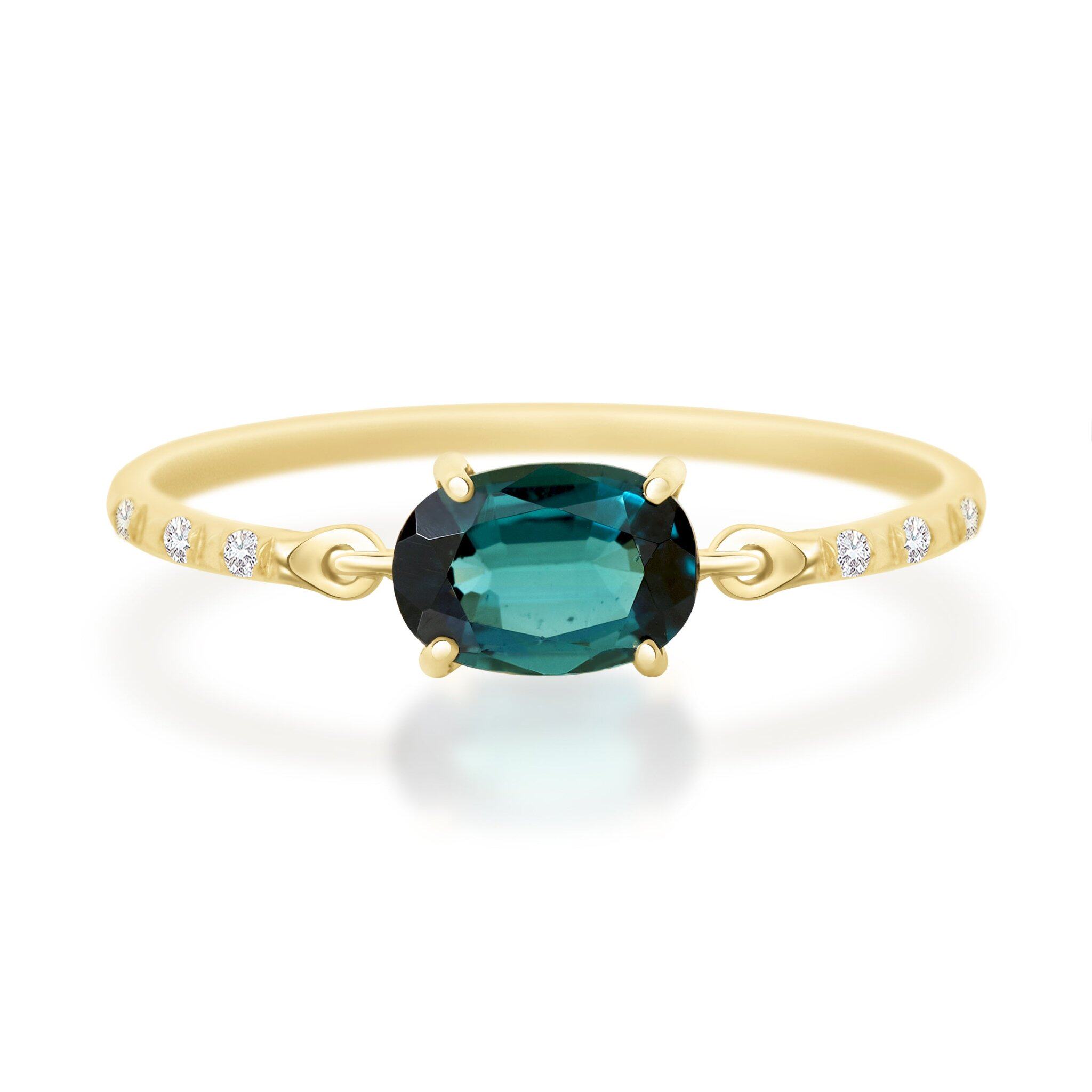 YI COLLECTION 18K 椭圆形靛蓝色碧玺小圆钻戒指