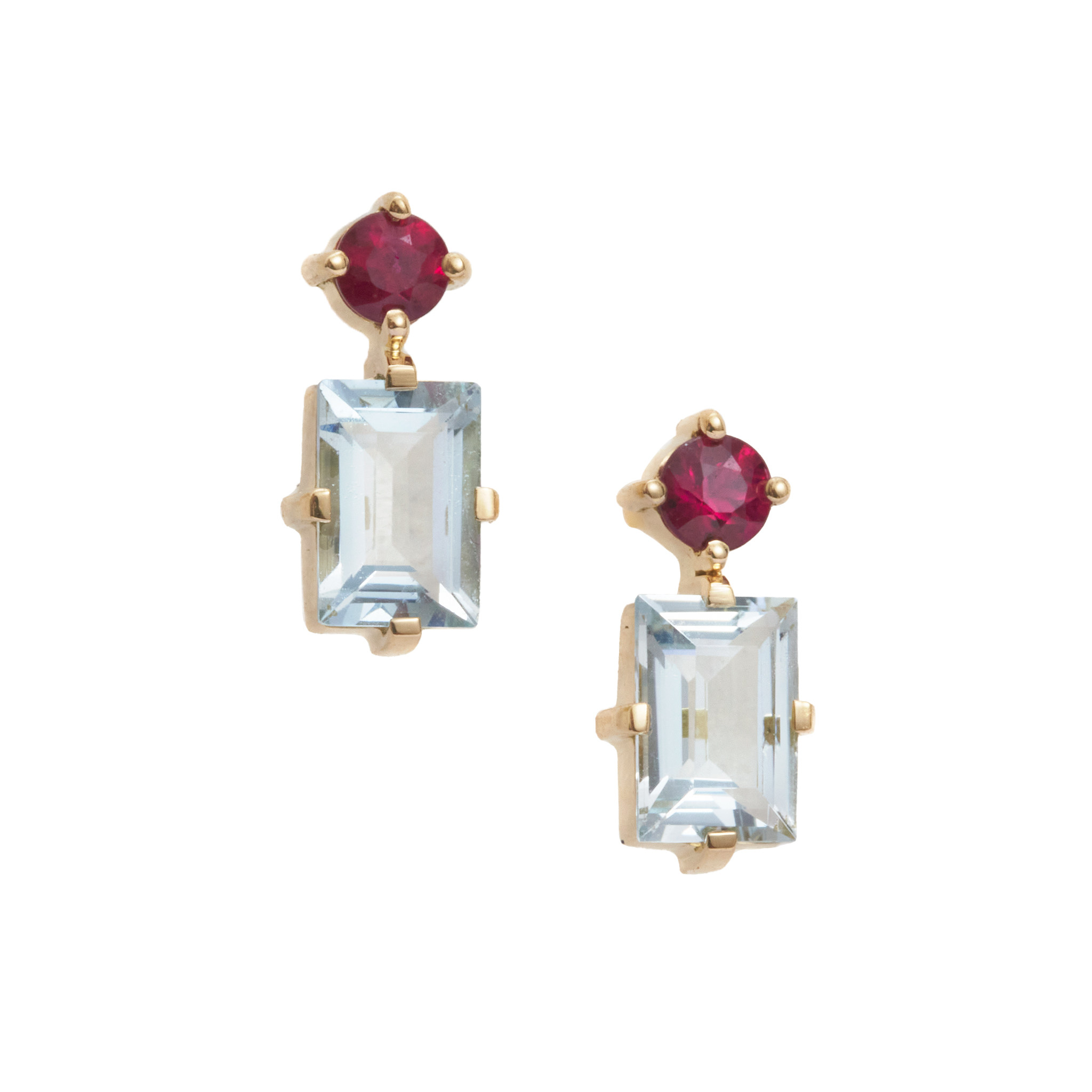 Yi Collection珠宝 18K 红宝石与海蓝宝石装饰艺术风格耳环