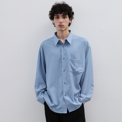 复古廓形条纹休闲长袖衬衫
