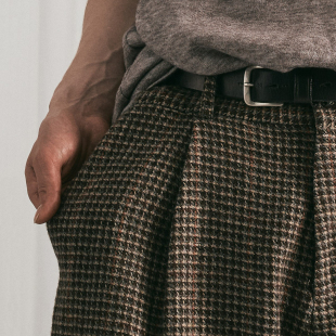 100%纯羊毛复古千鸟格廓形宽松直筒cleanfit西裤HUNTINGOLD 1533