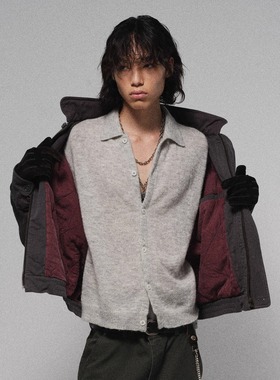 HUNTINGOLD马海毛针织翻领衬衫纽扣毛衣超轻保暖针织衫秋冬1533