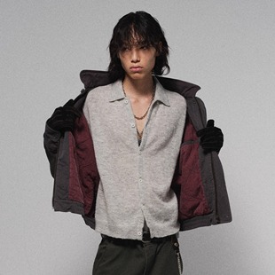 HUNTINGOLD马海毛针织翻领衬衫纽扣毛衣超轻保暖针织衫秋冬1533