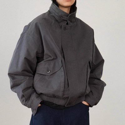 1533加厚防风复古boxy立领棉衣