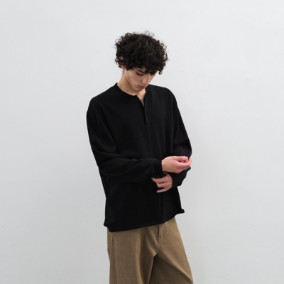 半开襟细织亨利领宽松长袖卫衣