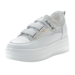 2025春夏新款鞋内增高休闲鞋厚底魔术贴真皮镂空网纱透气小白鞋女