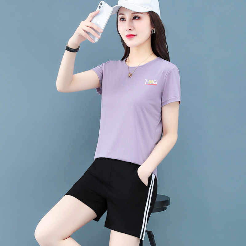 速干运动套装女夏薄款短裤跑步健身服宽松大码胖mm显瘦休闲两件套
