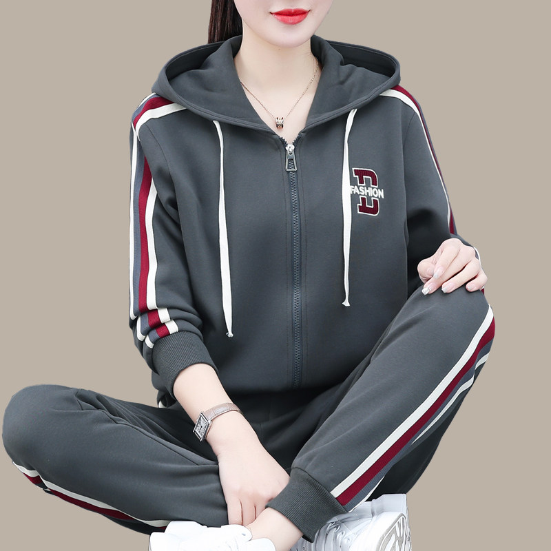 连帽运动套装女春季2025年新款大码减龄时尚跑步服休闲两件套