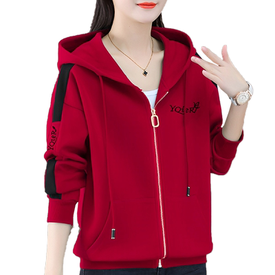 春秋宽松休闲连帽卫衣外套女大码