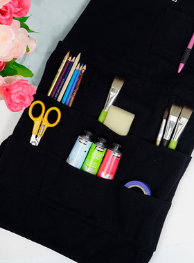 贝碧欧pebeo艺术家围裙罩衫成人绘画衣罩衣画衫围裙 黑色帆布棉质不易污染抗污