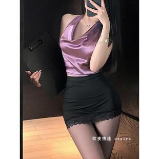 紫色韵味性感夜店包臀裙免脱趣味内衣秘书制服约会战袍睡裙诱惑装
