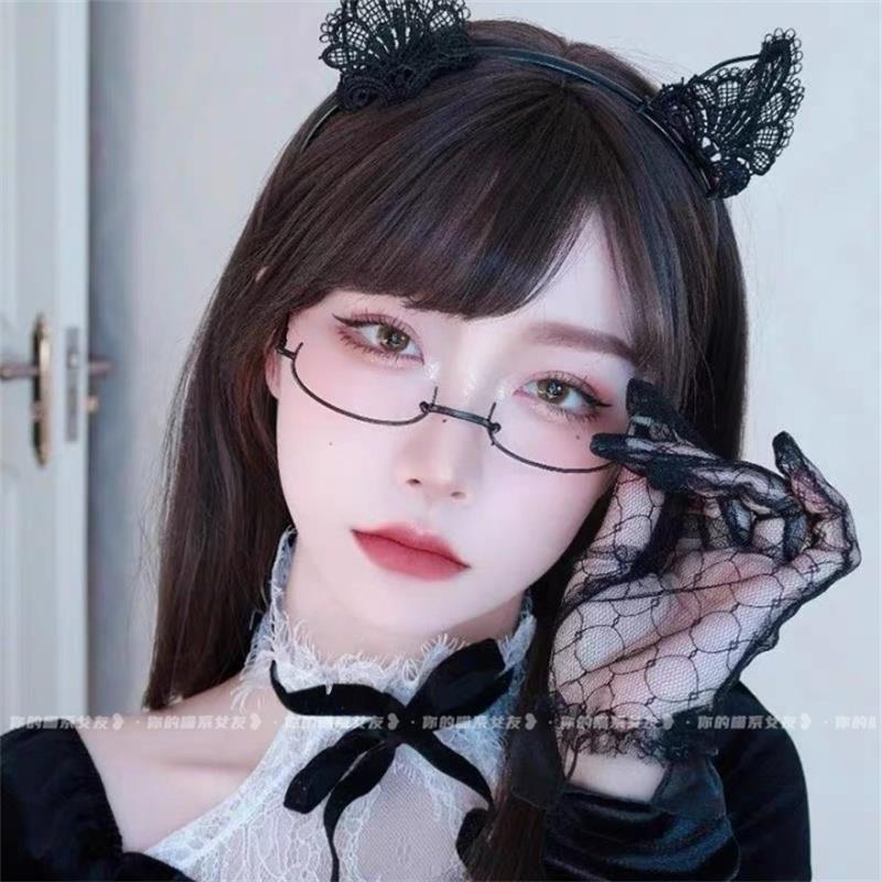 cosplay下半框禁欲风装饰眼镜网红无边框二次元御姐女jk软妹镜架