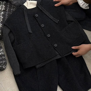 【安安家】女童秋冬季新款连帽兔耳毛衣毛呢马甲休闲三件套R25717