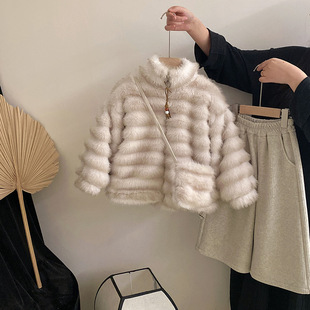 女童韩系2025秋冬季新款慵懒立领保暖毛毛外套配包包中小童上衣潮