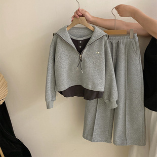 潮流洋气假两件上衣2025纯色宽松休闲裤 新款 两件套潮 秋季 女童韩版
