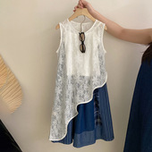 纯色吊带拼接条纹休闲裤 罩衫 两件套 女童无袖 韩版