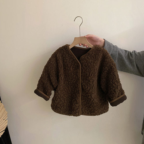 女童冬季新款韩版2025女宝宝加绒毛毛外套百搭中小童潮流上衣