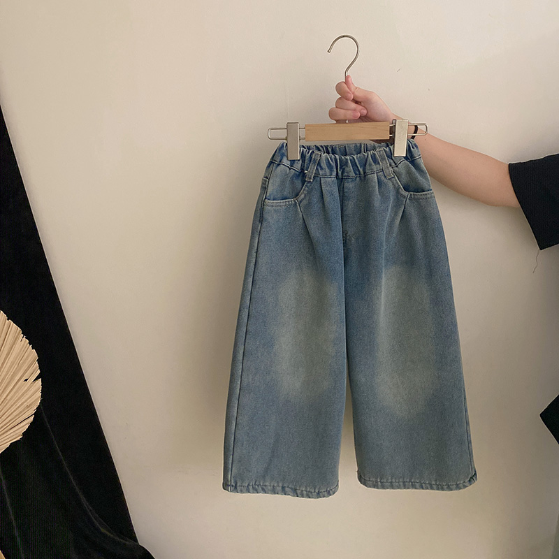 韩版女童潮流百搭洋气时尚2025冬季加绒牛仔裤中小童潮流时尚裤子