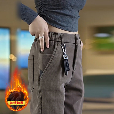 秋冬加绒加厚男士休闲裤直筒宽松
