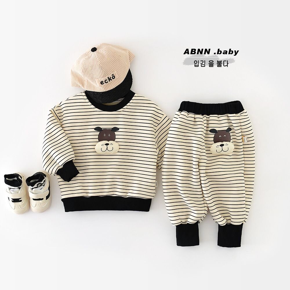 宝宝加绒卫衣秋冬装新款男童加厚条纹上衣冬季婴儿保暖一体绒衣服