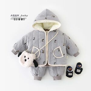 男童棉服套装冬季新款婴儿韩版卡通棉衣棉裤两件套男宝宝加绒衣服