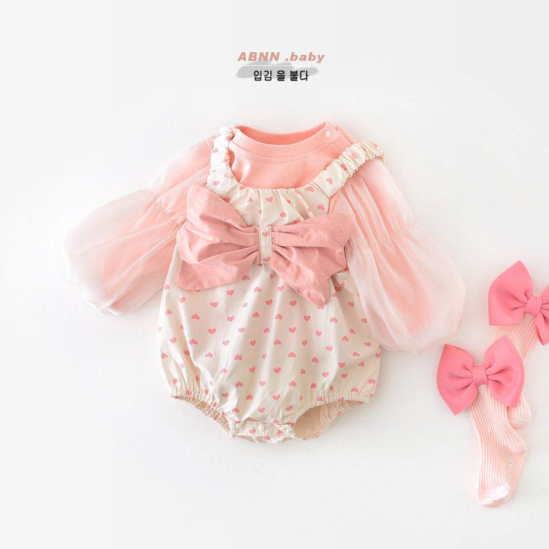 婴儿纯棉裤子秋季女宝宝甜美洋气背带裤春秋公主风大蝴蝶结连体裤