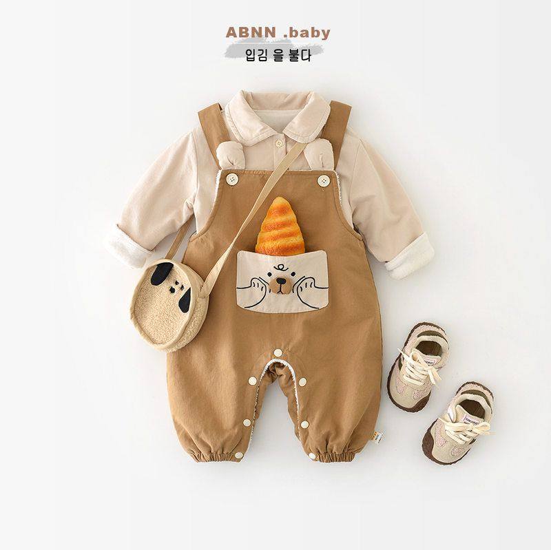 婴儿加绒背带裤冬季新款男女宝宝加厚连体裤儿童冬装外穿保暖裤子