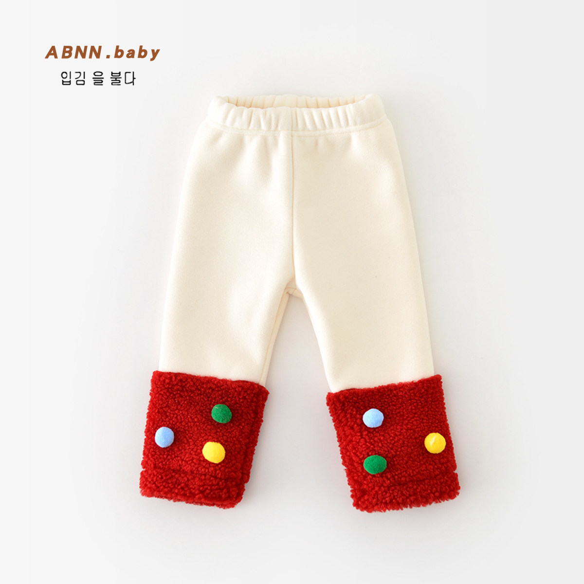 婴儿加绒裤子冬季圣诞款新年装女童洋气拼接打底裤儿童外穿休闲裤