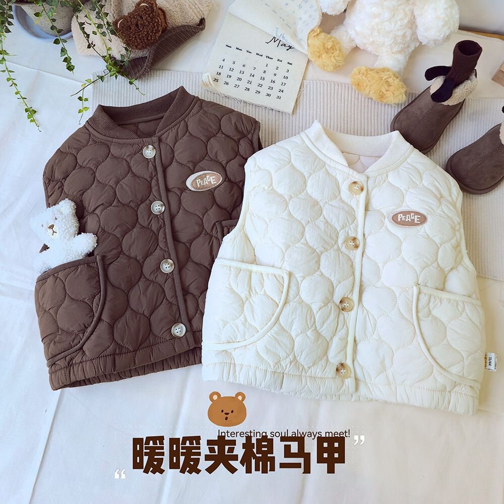 婴幼儿夹棉马甲秋冬新款男女宝宝轻薄棉背心外穿保暖儿童保暖马夹