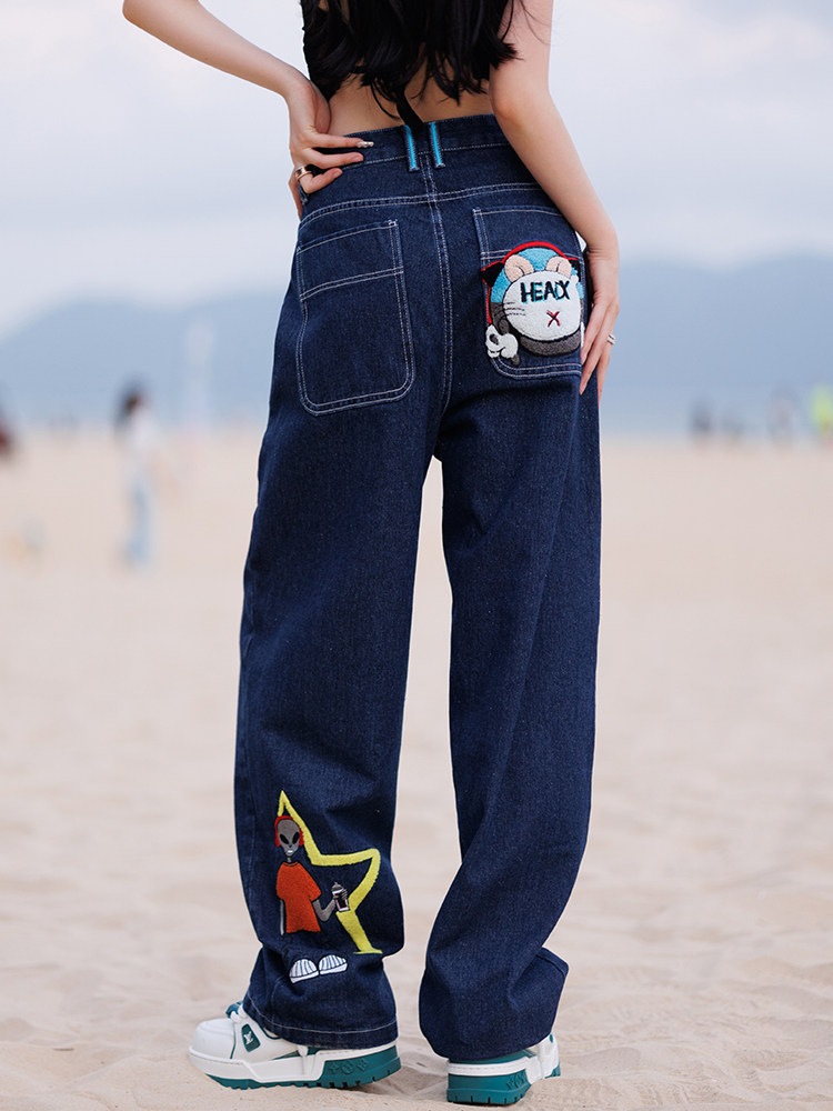 刺绣牛仔裤女2025新款秋季直筒阔腿裤时尚潮流潮牌个性爆款女裤子