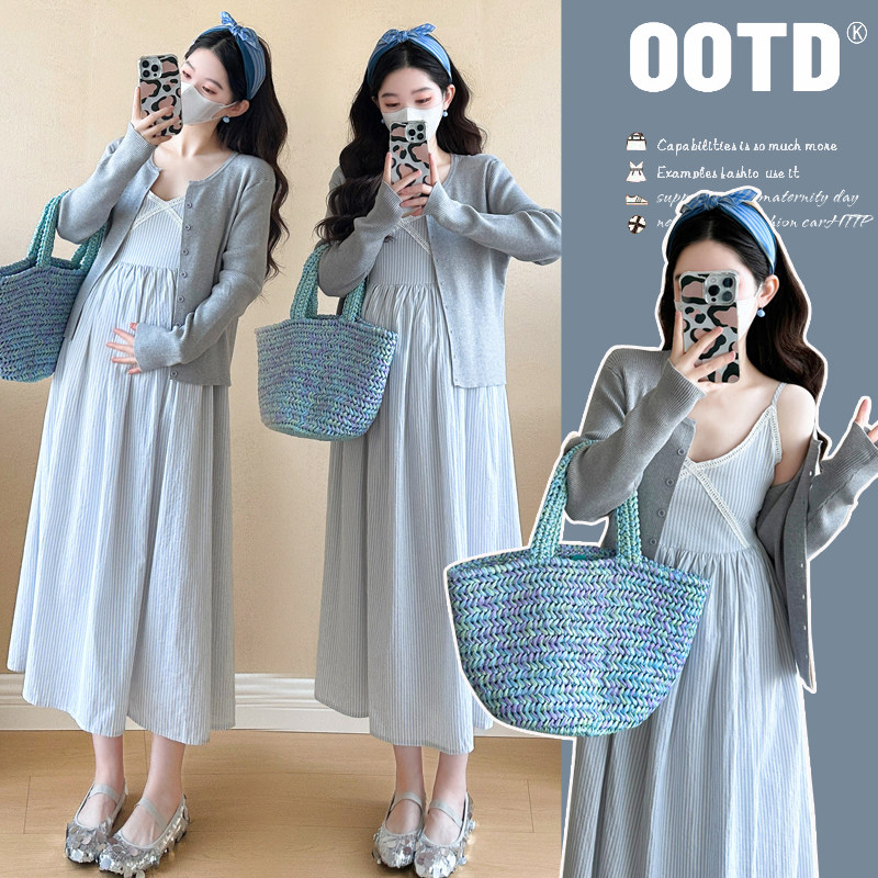 孕妇装2026早春新款孕妇纯棉花边V领吊带连衣裙＋针织开衫,孕妇装/孕产妇用品/营养,连衣裙,淘宝优惠券,粉丝福利购,淘宝优惠卷