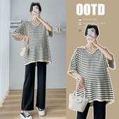 时尚 大版 韩版 孕妇夏装 休闲宽松型冰丝条纹简约 型新款