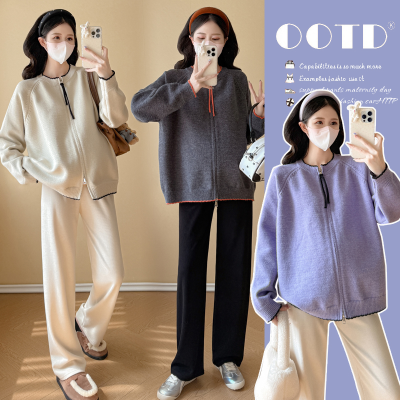 2025优质款孕妇秋冬时尚宽松显瘦减龄加厚毛衣开衫外套套装