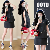 裙裤 托腹半身裙套装 一体 可爱狗狗刺绣圆领休闲T恤 現货