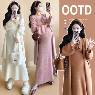 显瘦花朵背心裙套装 温柔风毛衣开衫 8441 新款 2025孕妇装