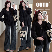 腰果提花针织托腹长裤 孕妇秋装 娃娃领上衣 V领长袖 法式