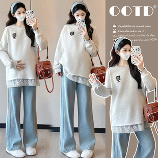 时尚 秋冬新款 简约宽松百搭显瘦加厚T恤卫衣内搭打底衫 孕妇装