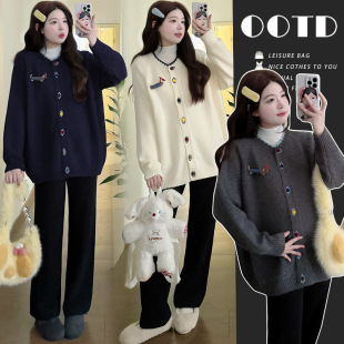 裤 冬季 打底衫 宽松腊肠狗毛衣外套 子潮妈三件套 韩版