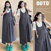 可调节不规则设计感显瘦背心裙t恤套装 新款 2026夏季 孕妇装