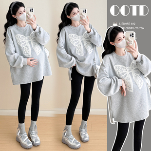 蕾丝蝴蝶结圆领卫衣慵懒风宽松休闲显瘦上衣女 秋季 新款 孕妇装
