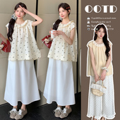 托腹半裙套装 韩系花边衬衫 夏季 孕妇装