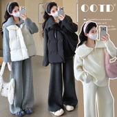 2025孕妇秋冬软糯亲肤拉链时尚 宽松套装 大翻领毛衣休闲款 时尚