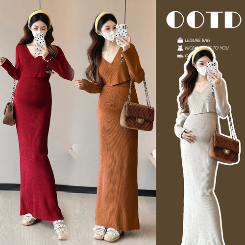 秋冬孕妇装百搭修身显瘦孕妇连衣裙针织孕妇长裙