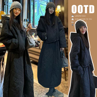 冬上新 高级休闲时髦慵懒连帽夹棉服保暖休闲孕妇套装