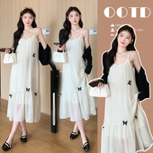 防晒两件套蝴蝶结孕妇套装 现现 孕妇吊带裙 时尚 网红孕妇装