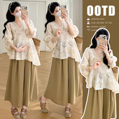 新款 时尚 扎染拼接上衣 子套装 宽松慵懒风 裤 2026春夏孕妇套装