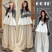 宽松长袖 新款 打底衫 吊带上衣阔腿裤 夏 有货 休闲孕妇三件套装 春装