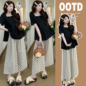 气质方领衬衫 套装 显瘦娃娃衫 休闲波点托腹裤 上衣 孕妇装